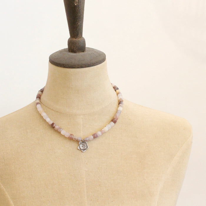 Violet Jade Layered Cactus Flower Necklace