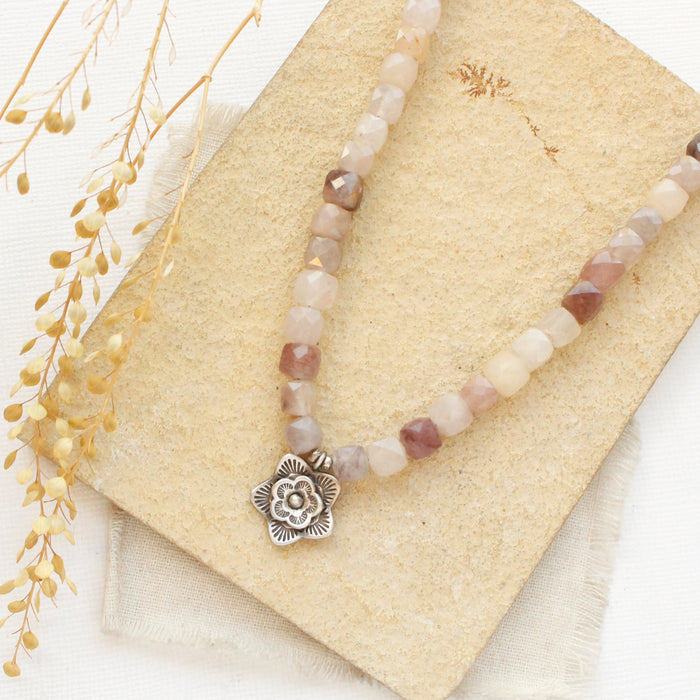 Violet Jade Layered Cactus Flower Necklace