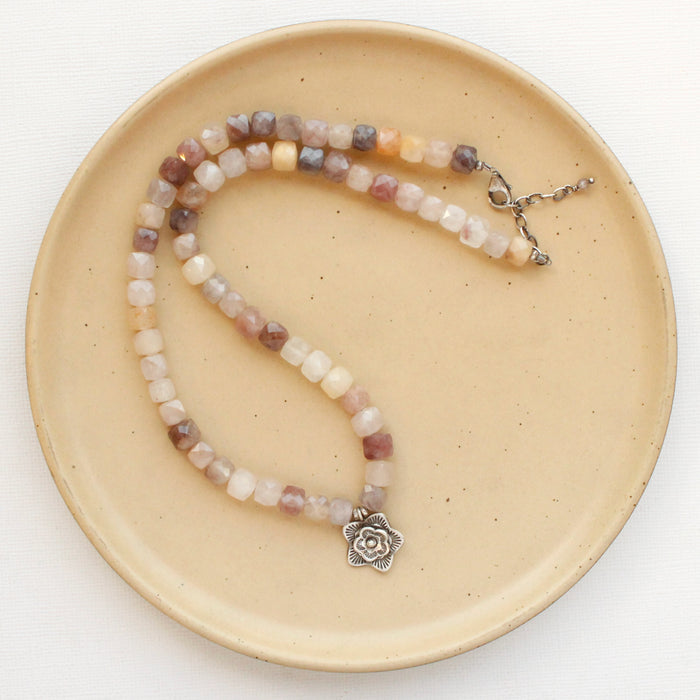 Violet Jade Layered Cactus Flower Necklace