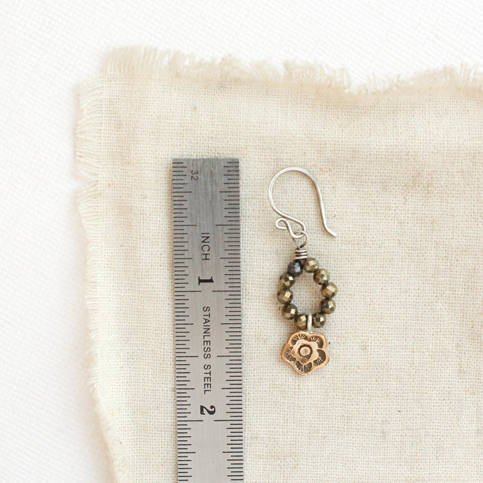 Bronze Mini Cactus Flower Pyrite Hoop Earrings