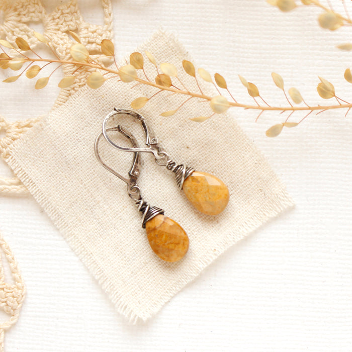 Yellow Feather Jasper Drop Earrings