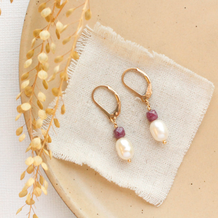 Ruby & Pearl Earrings