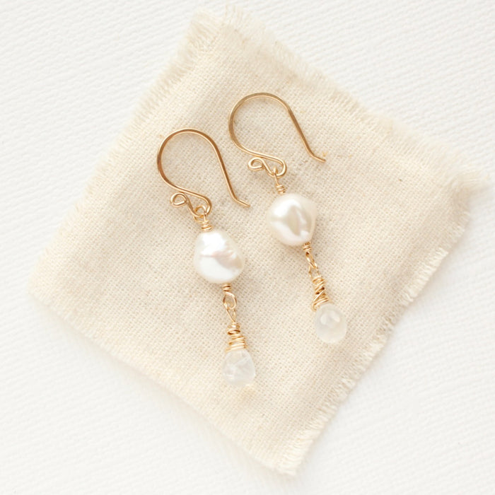 Organic Pearl & Moonstone Gold Earrings