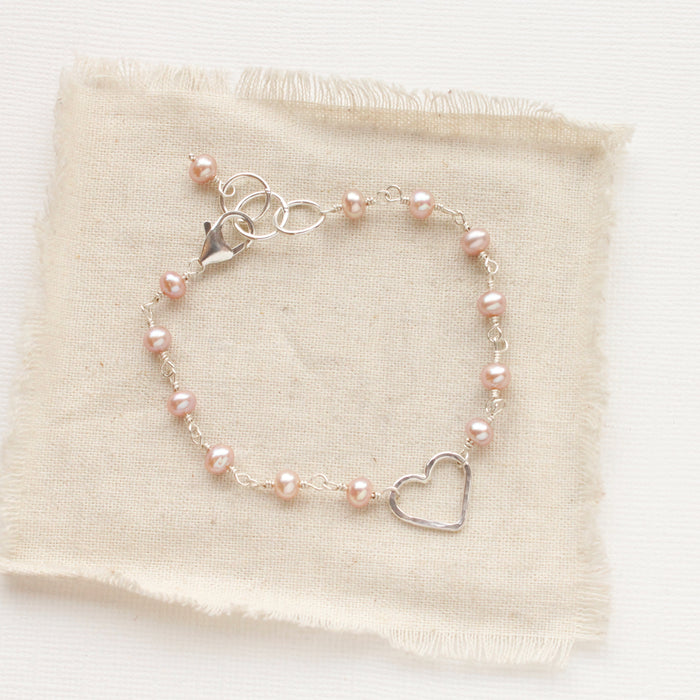 Pink Pearl Silver Heart Bracelet