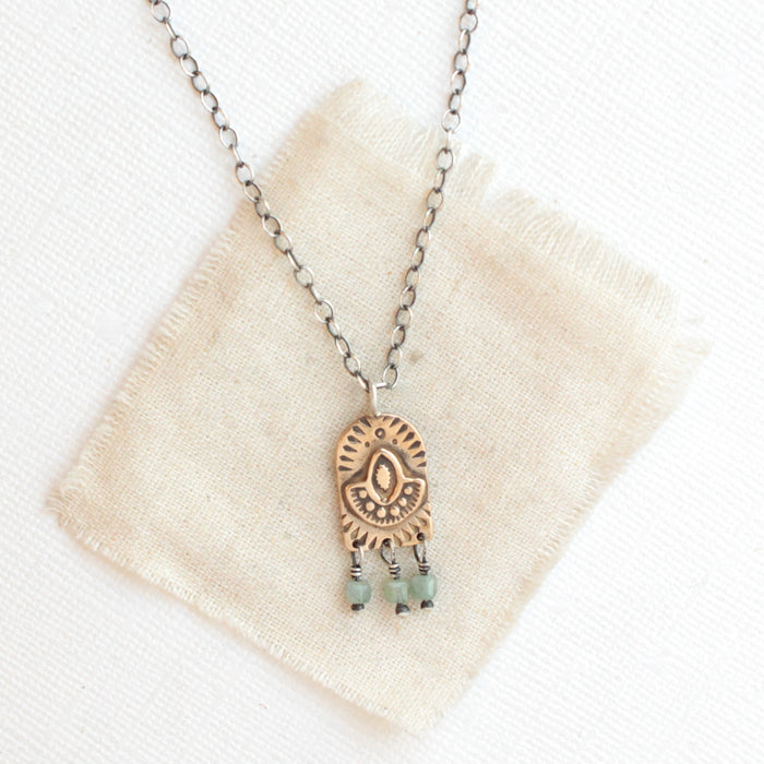 Bronze Wanderer Arch Green Apatite Necklace