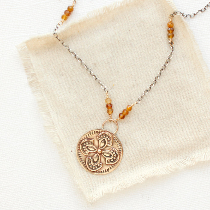 Bronze Wanderer Medallion Citrine Long Necklace