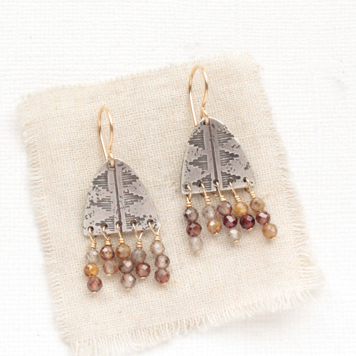 Pakal Arch Mixed Metal Brown Zircon Fringe Earrings