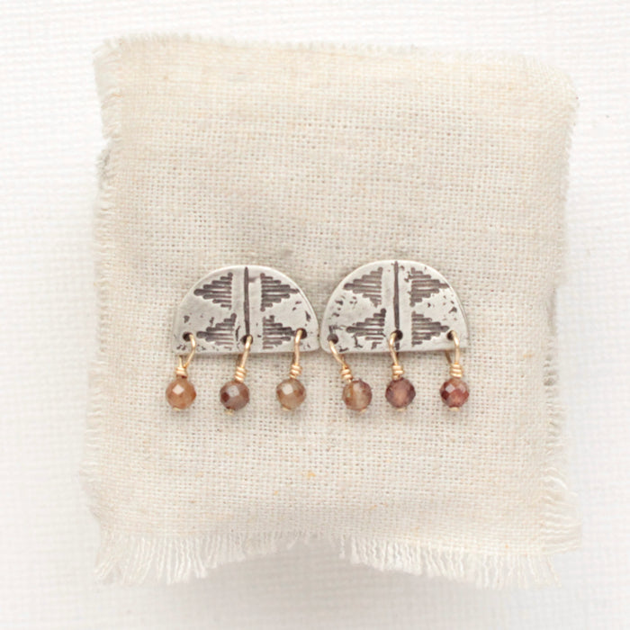 Pakal Arch Mixed Metal Brown Zircon Post Earrings
