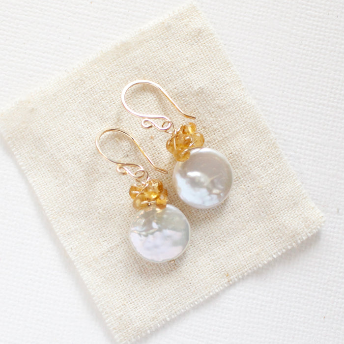 Citrine Cluster Pearl Earrings