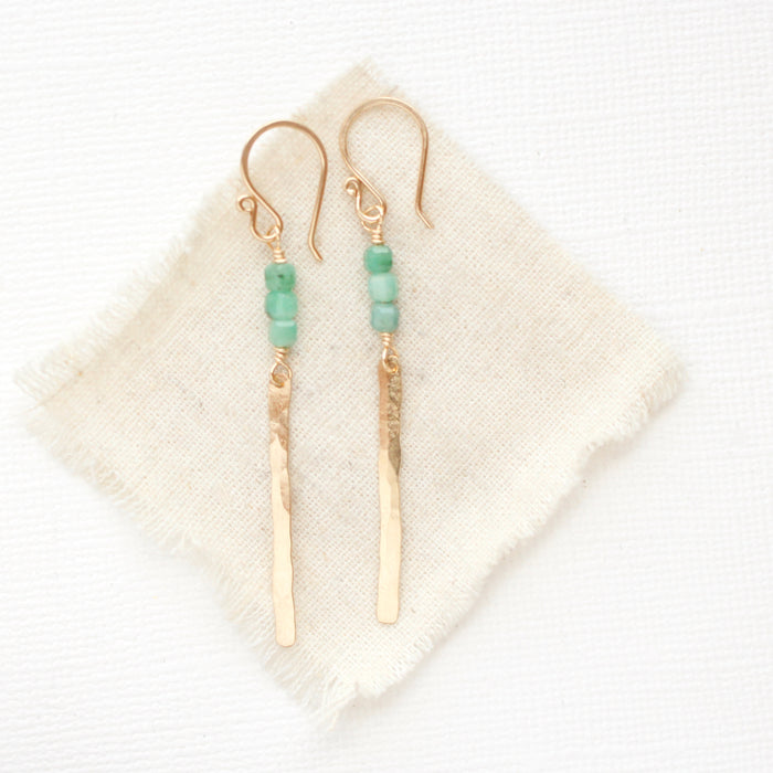 Emerald Gold Bar Earrings