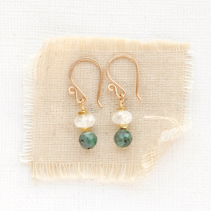 Emerald & Moonstone Gold Earrings