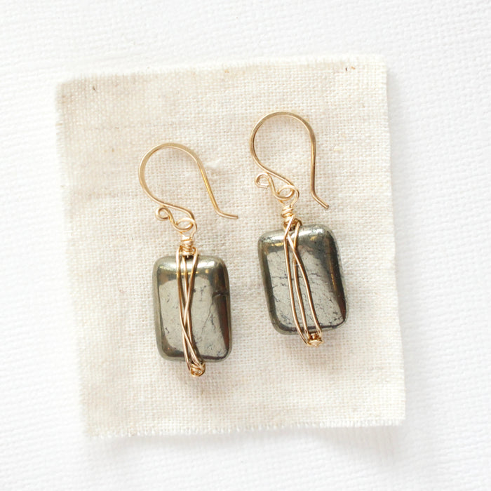 Gold Wrapped Pyrite Earrings