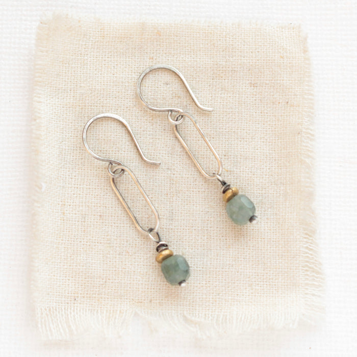 Green Apatite & Brass Oval Earrings