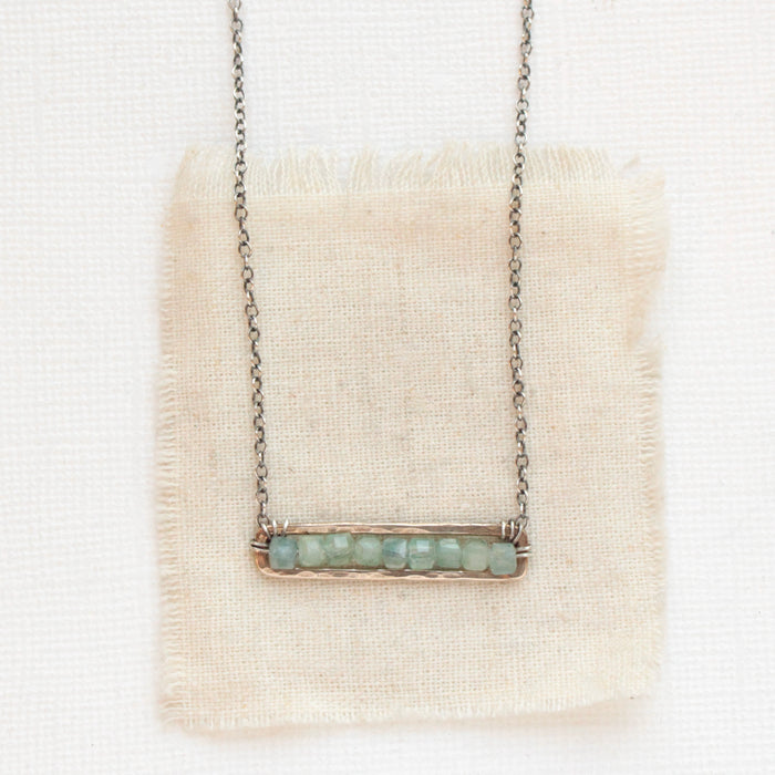 Green Apatite Beaded Bronze Bar Necklace