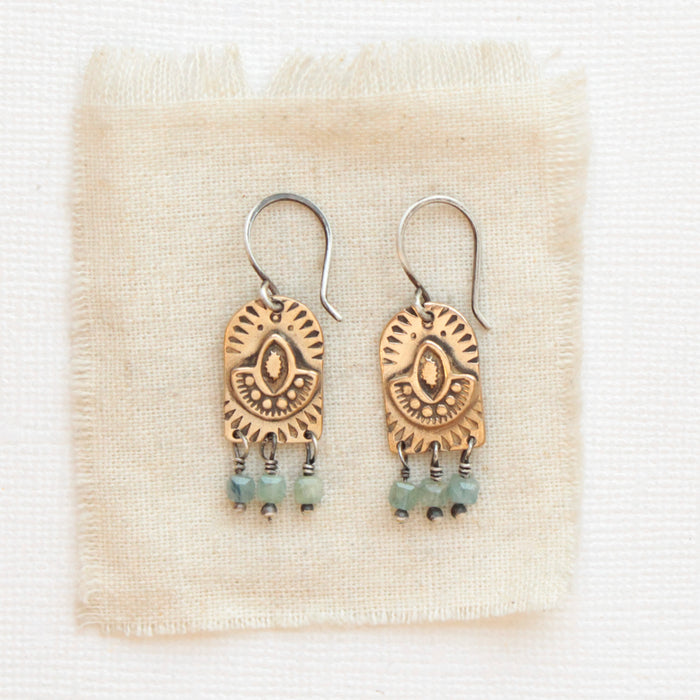 Bronze Wanderer Arch Green Apatite Earrings