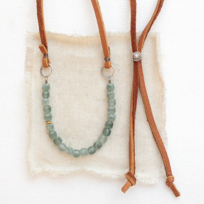 Green Apatite Adjustable Leather Necklace