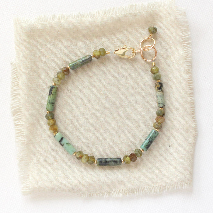 The lana gemstone bracelet styled on tan linen