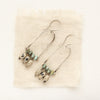 The pinned turquoise and dalmatian jasper silver arch earrings styled on tan linen