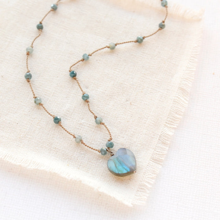 Knotted Blue Tourmaline & Labradorite Heart Necklace