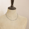 A mannequin wearing the knotted aquamarine necklace