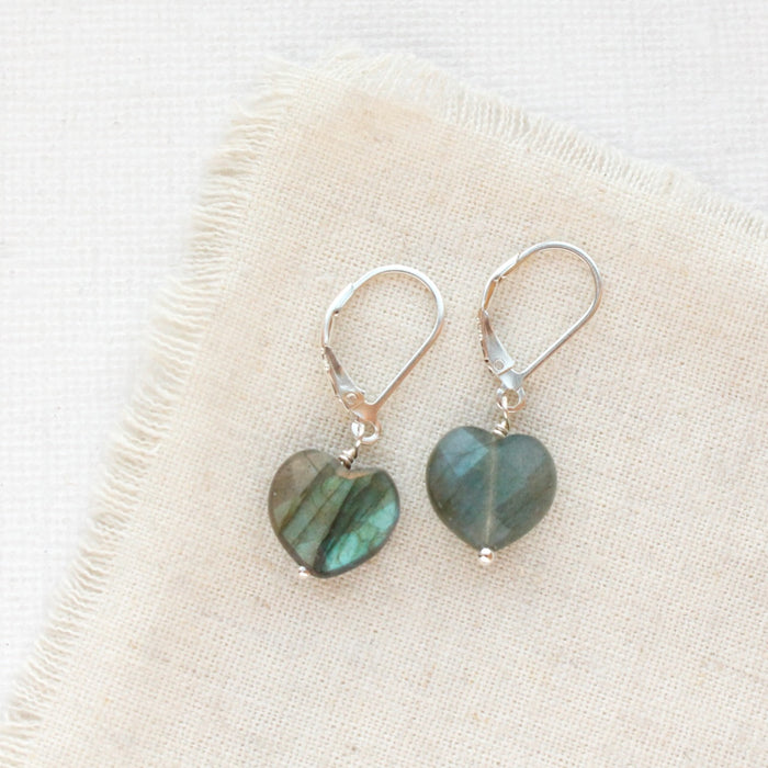 Labradorite Heart Earrings