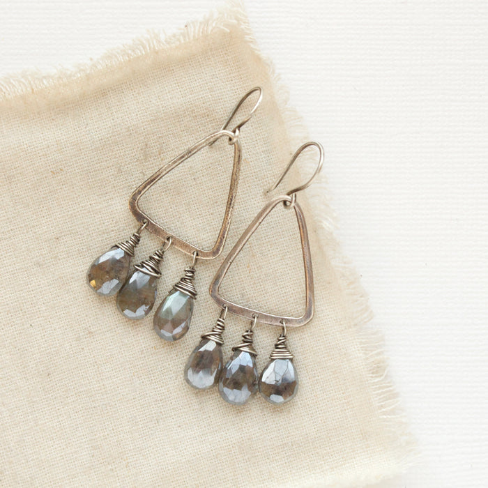 Labradorite Trio Triangle Hoop Earrings