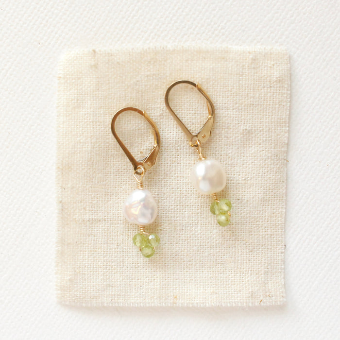 Little Pearl & Peridot Earrings