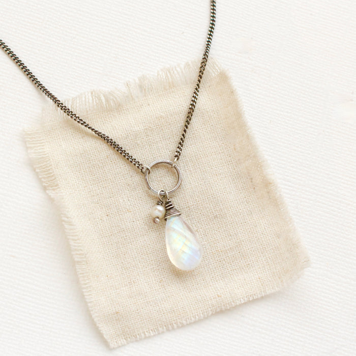 High Grade Moonstone & Pearl Charm Necklace