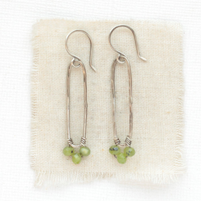Olivine Jade Forged Long Hoop Earrings