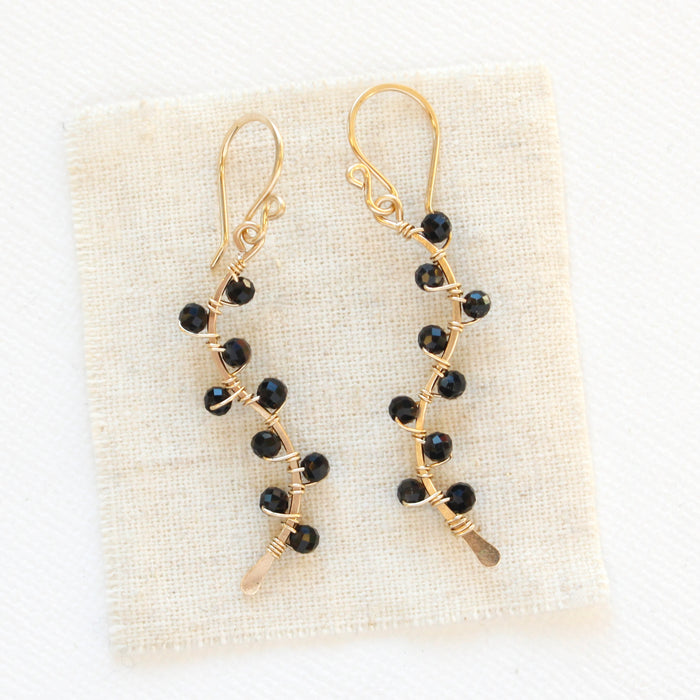 Onyx Wrapped Gold Vine Earrings