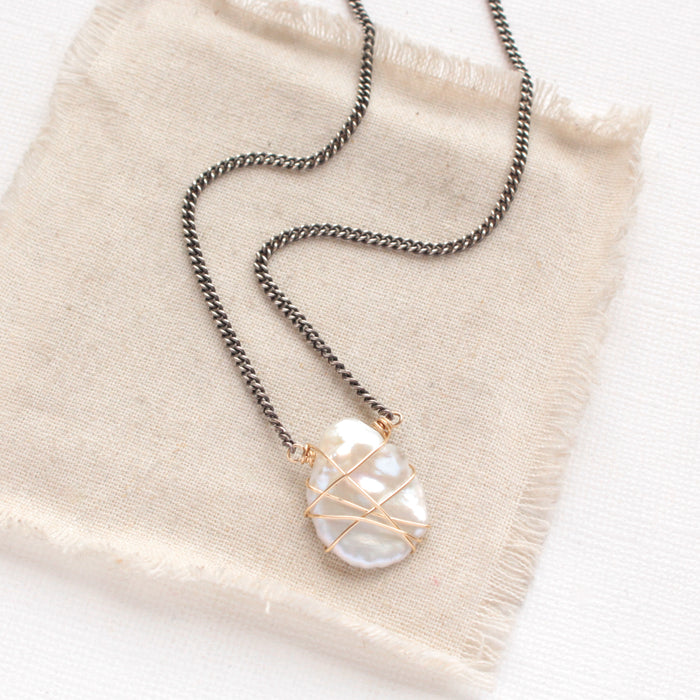 Organic Pearl Mixed Metal Necklace