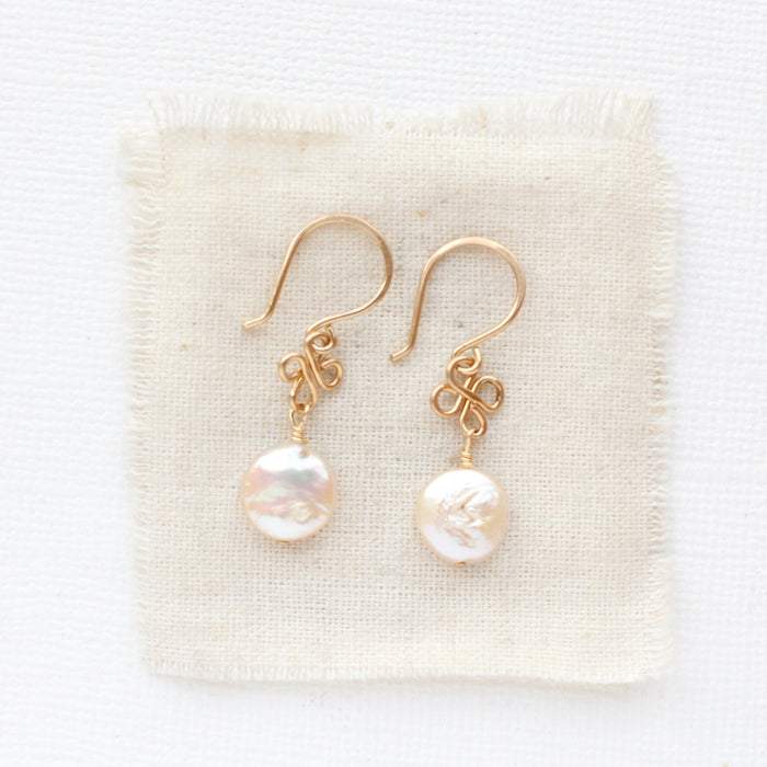 Gold Coin Pearl Earrings