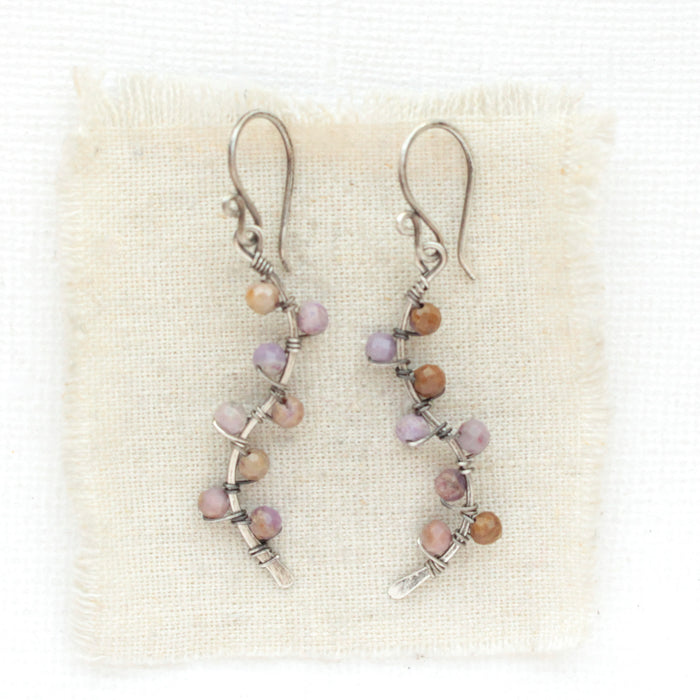 Phosphosiderite Wrapped Silver Vine Earrings