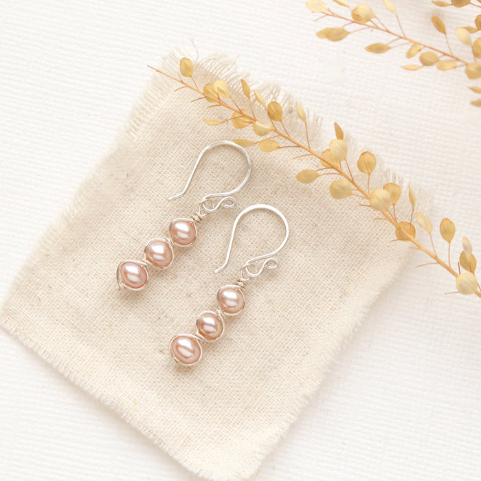 Stacked Pink Pearl Earrings