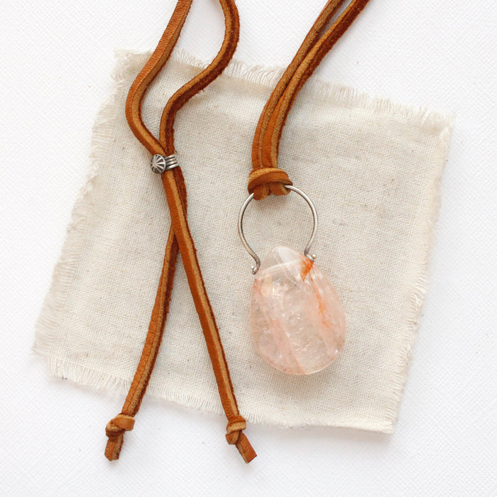 Pinned Lepidocrocite Adjustable Leather Necklace