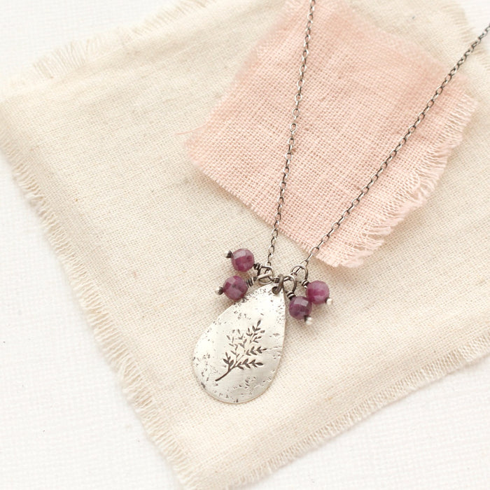 Sprout Teardrop & Purple Ruby Cluster Necklace