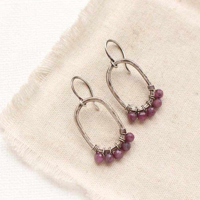 Purple Ruby Wrapped Oval Earrings