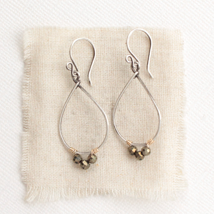 Pyrite Wrapped Teardrop Hoop Earrings