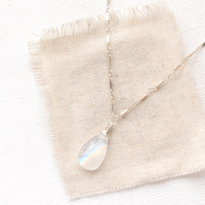 Rainbow Moonstone Drop Necklace