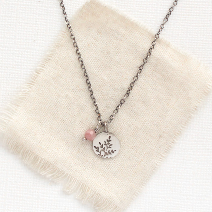 Mini Sprout & Rhodonite Charm Necklace