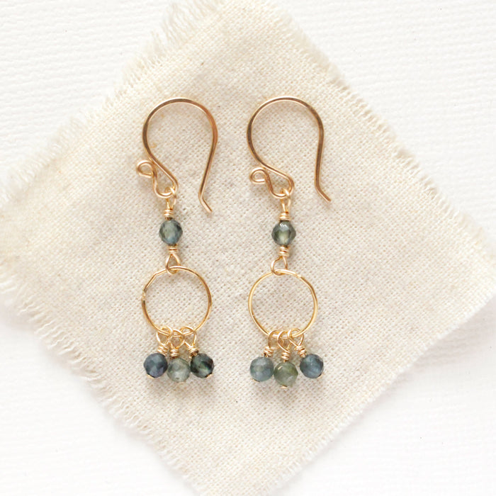 Sapphire Dangle Gold Hoop Earrings