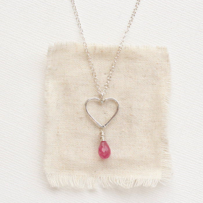 Pink Ruby Open Heart Necklace