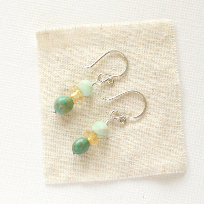 Stacked Citrine, Chrysoprase, & Turquoise Earrings