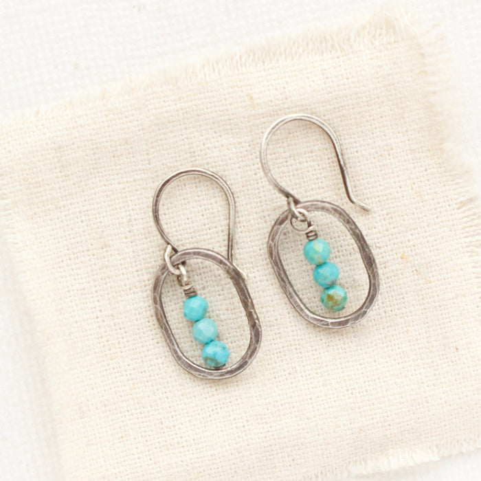 Stacked Mini Turquoise Silver Hoop Earrings