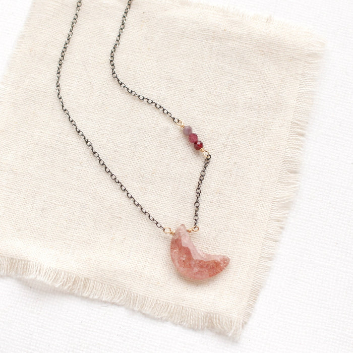 Strawberry Quartz Moon Necklace