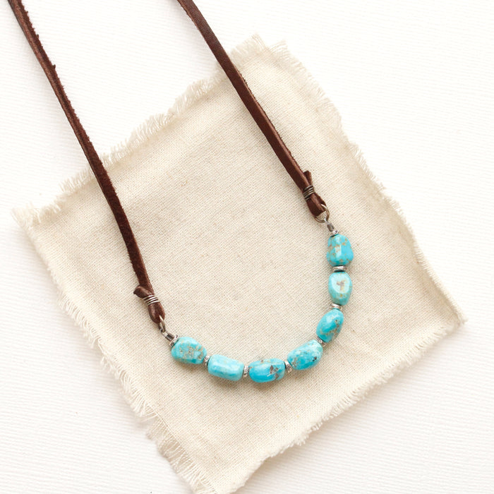 Turquoise Nugget Leather Necklace