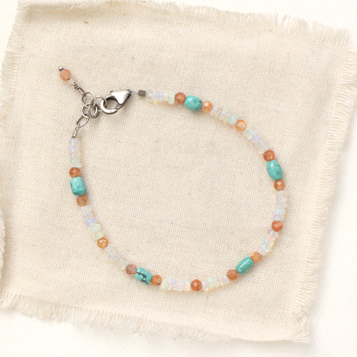 The bondi bracelet styled on tan linen