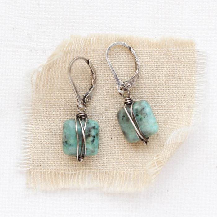 Wrapped Turquoise Square Earrings