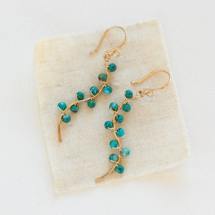 Turquoise Wrapped Gold Vine Earrings