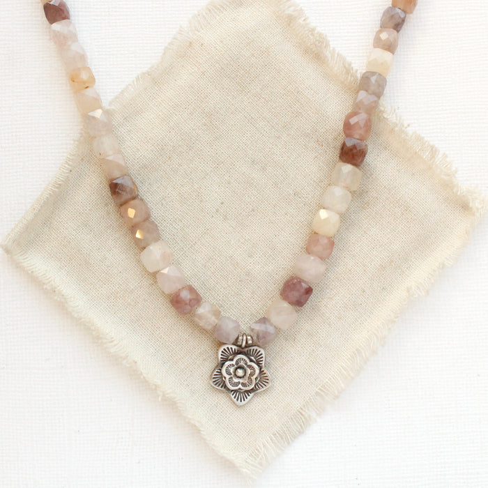 Violet Jade Layered Cactus Flower Necklace